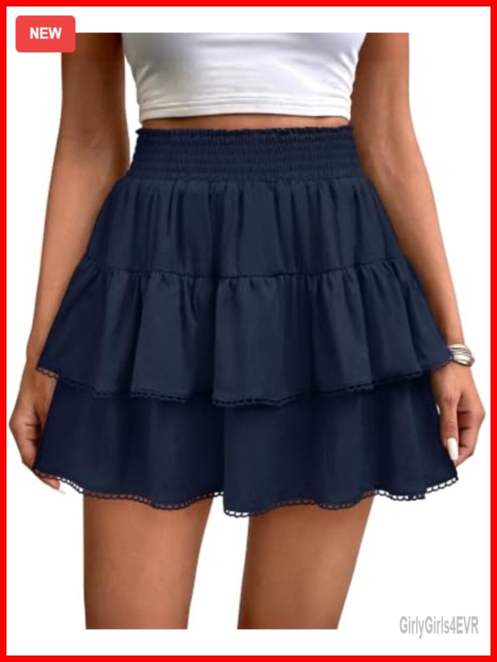 Flowy Ruffle Tiered Crochet Mini Skort with Built-in Shorts Smocked Waist